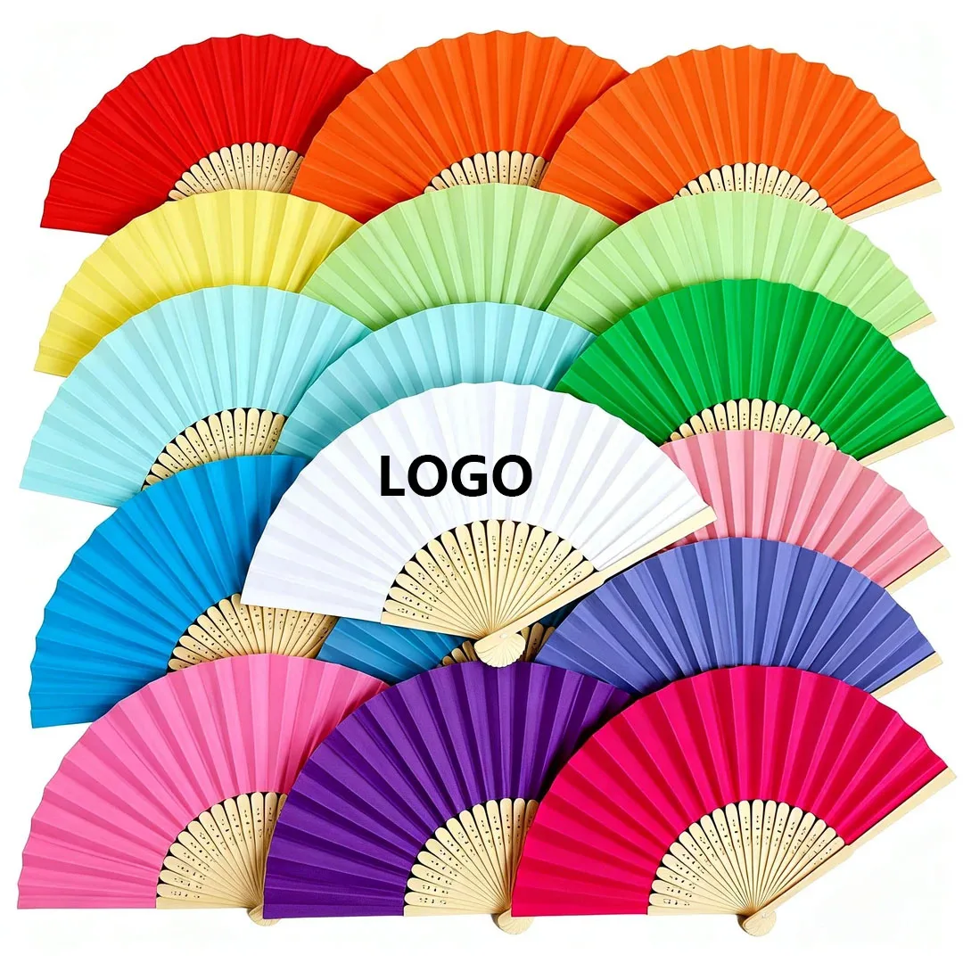 Luxury Custom Bamboo Folding Fan Engraved Wood Handle Paper Hand Fan for Wedding Return Gift