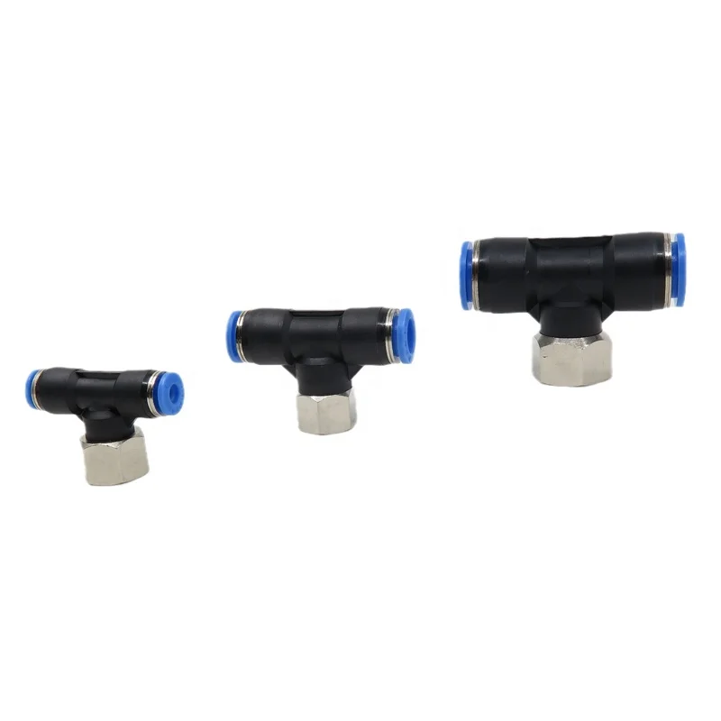 PBF Female Threaded 3 Way Tee Shape Brass Air Water Tube Fitting One Touch Push in Casting Technics Model Number Head