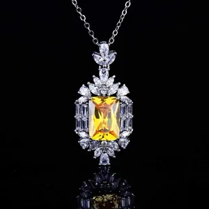 Luxury Emerald Cut Fine Jewelry Set Elegant Rhodium Plated Flower Shape Wedding Bridal Gift Necklace and Earrings Set