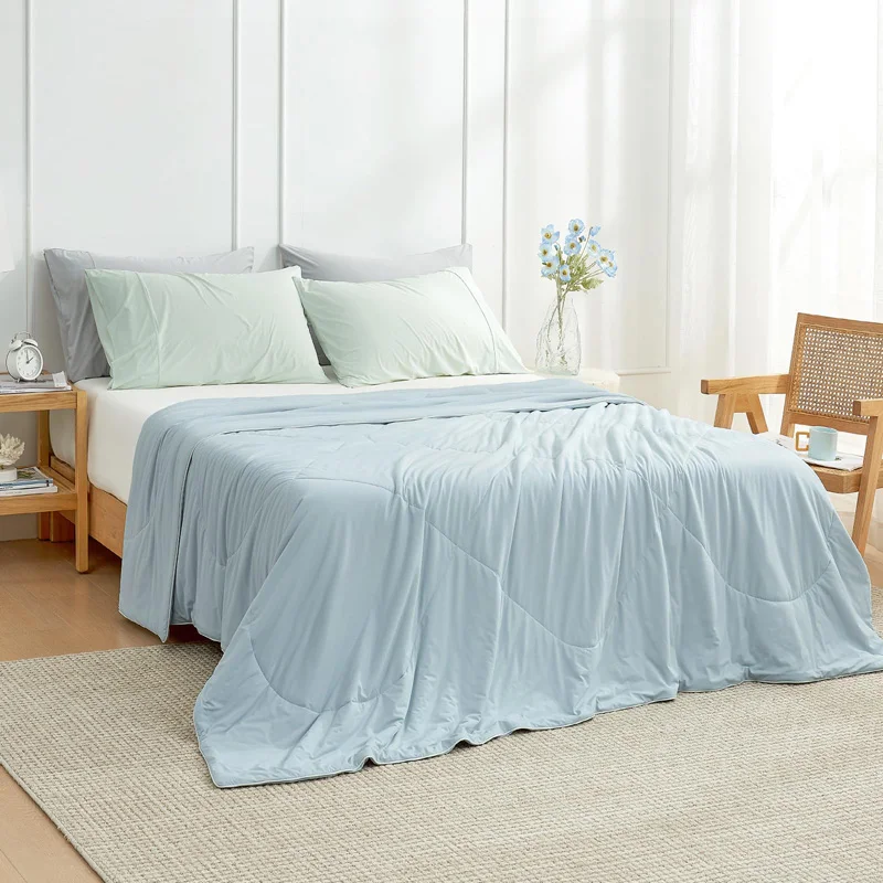 Großhandel – Leichte, beidseitig verwendbare, schlichte Kühldecke für den Sommer, weiche, atmungsaktive, waschbare und allergiefreundliche Nylon-Bettdecke