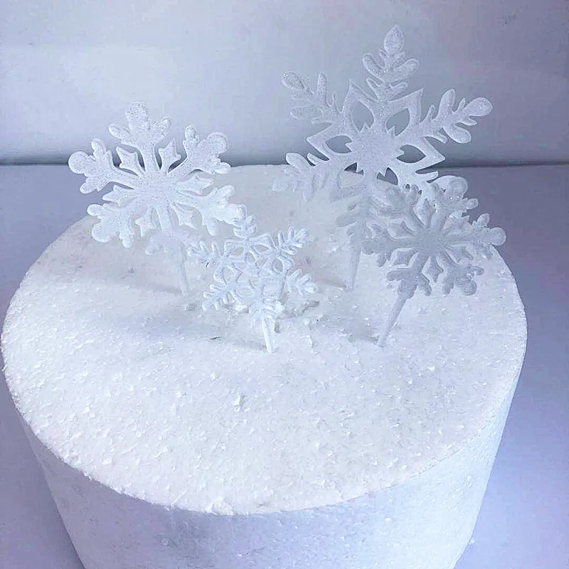 product merry christmas and happy new year snowflake 4 piece set acrylic birthday party cake topper party cake decoration-3