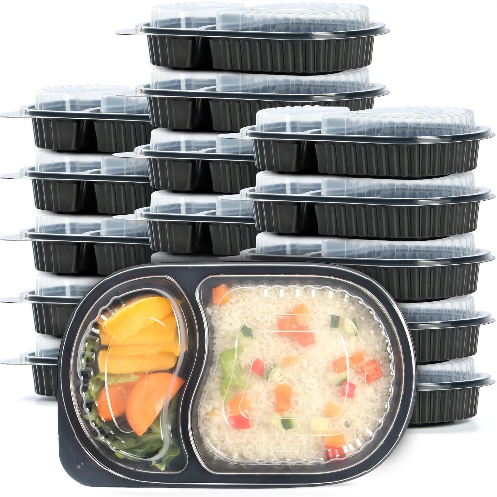 21oz/600ml Disposable to Go Containers with Airtight Lids Plastic Microwavable Freeze 2 Compartment Take Out Food Containers