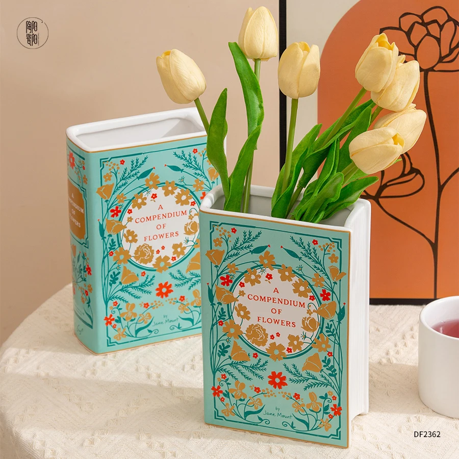 Custom logo Pattern Nordic Style Ceramic Book Flower Vase Home Decor Flowers Dried Flower Vase Ceramic Book Vases