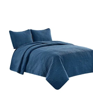 Custom 100% Polyester  Microfiber Quilt Set Ultrasonic Quilting Emboss Coverlet Home Use Bedspread