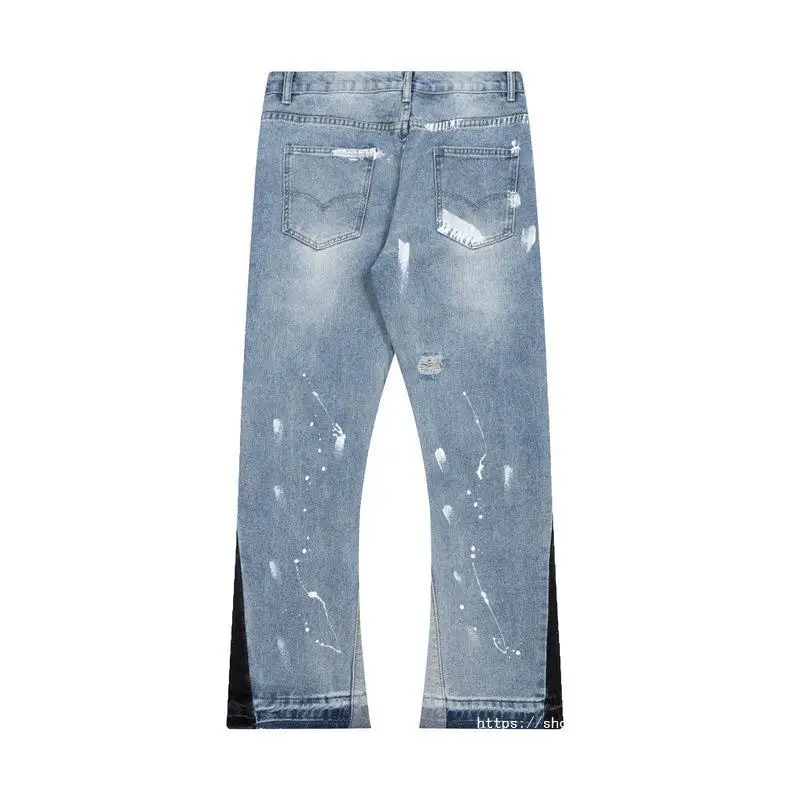 Custom Flare Slim-fit Distressed Jeans Fashion Patchwork Denim Jeans Men's Wide Leg Pants