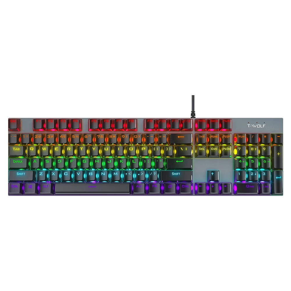 T17 Mechanical Keyboard USB Wired Keyboard RGB rainbow Light for Gaming Computer 104keys Ergonomics Multimedia Keyboard