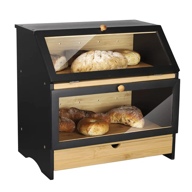 Portapane In Bambù Con Finestra Trasparente – Capacità Extra, Due Scomparti – Contenitore Da Cucina