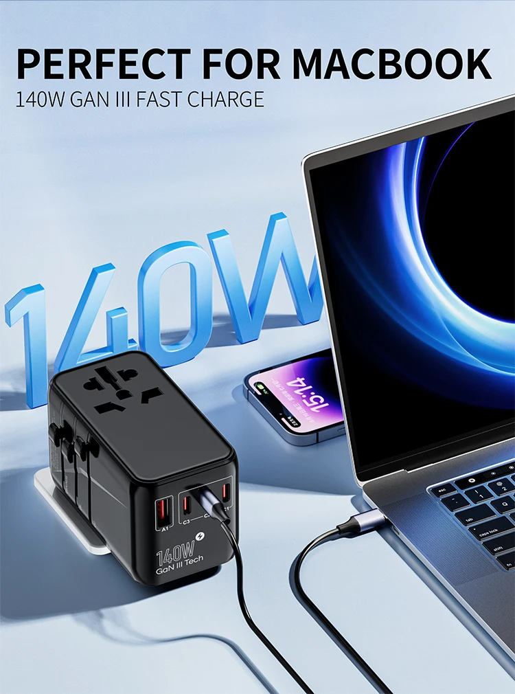 Worldplug GaN 140W Type-C Fast Charger International Adapter Universal ...