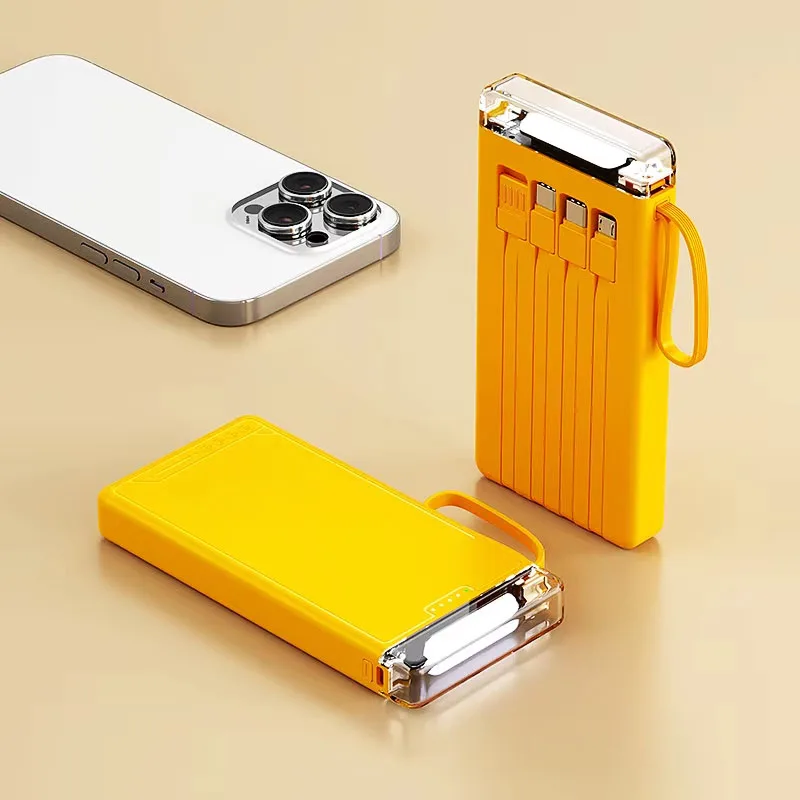 Power Bank 10000mAh Built-in 4 Cables 10W Multi-port PowerBank Lanyard Design Black White Blue Yellow Portable Charger PB215