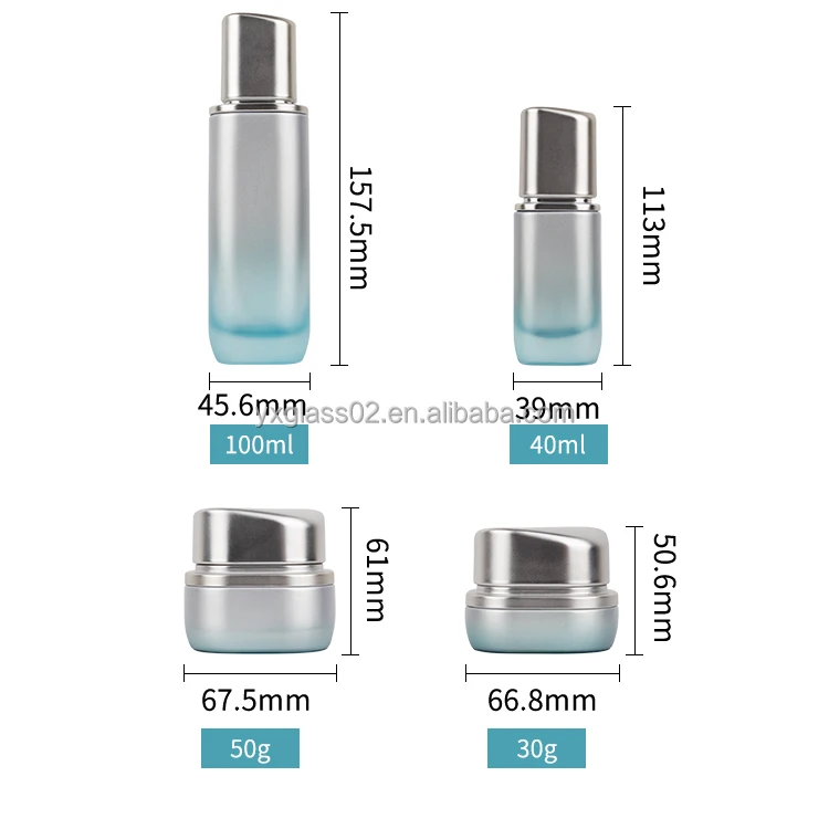 Recyclable Cosmetic glass bottle set irregular shape special design skincare cosmetic packaging bottle with matt spray pump cap details