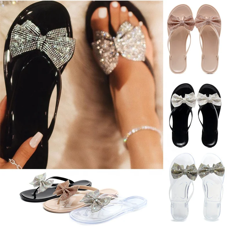 Women's Jelly Sandals with Bow and Gems