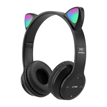 2023 colorful rainbow lamp cat ear silent party over ear bluetooth headphones wireless gaming headset cute headphones for girls