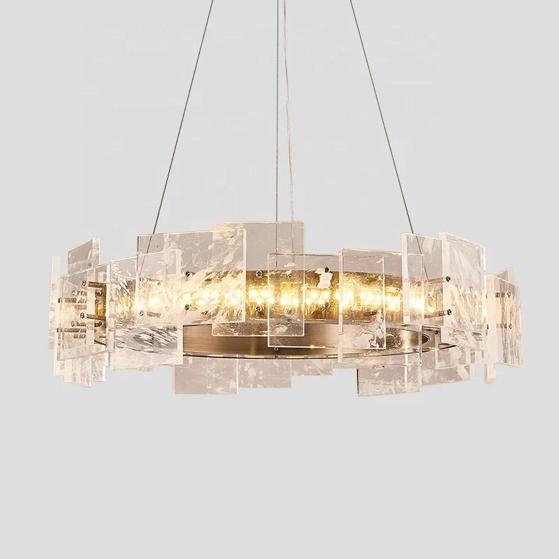 Simig Lighting Custom Large Unique Circle Circular Hallway Bronze Chandelier Luxury Crystal Glass Led Pendant Light