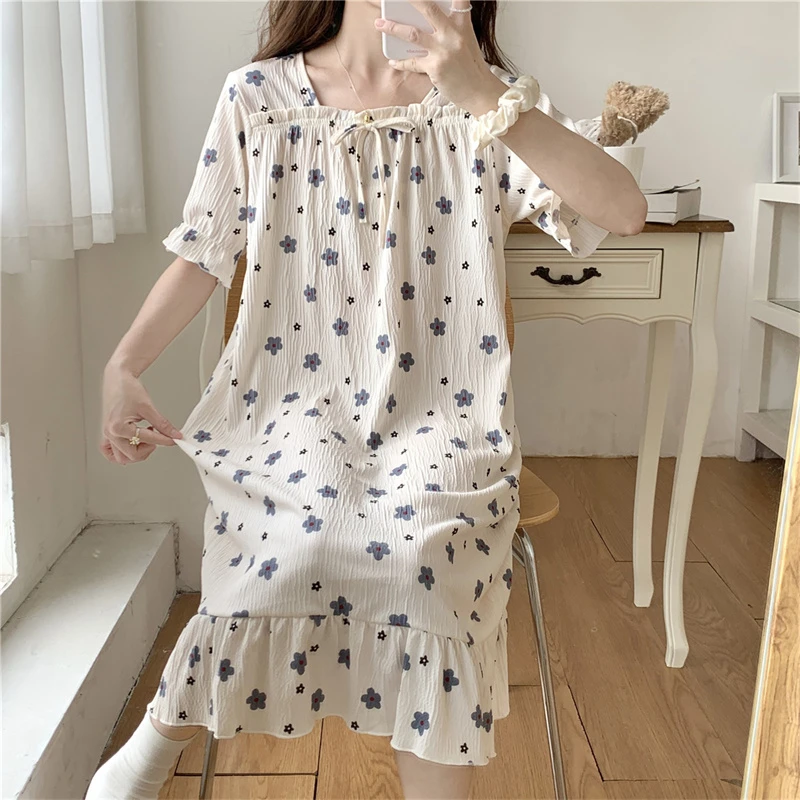 cheap night dresses for ladies Ladies Pajama Night Dress At Cheap Price Cotton Night Dress 100% Organic Floral Printed Pajamas