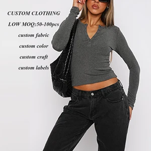 Factory Wholesale Women's Slim Fit Long Sleeve Jersey Knit Basic Blank T-Shirt Custom Solid Color Sexy Crop Top Design