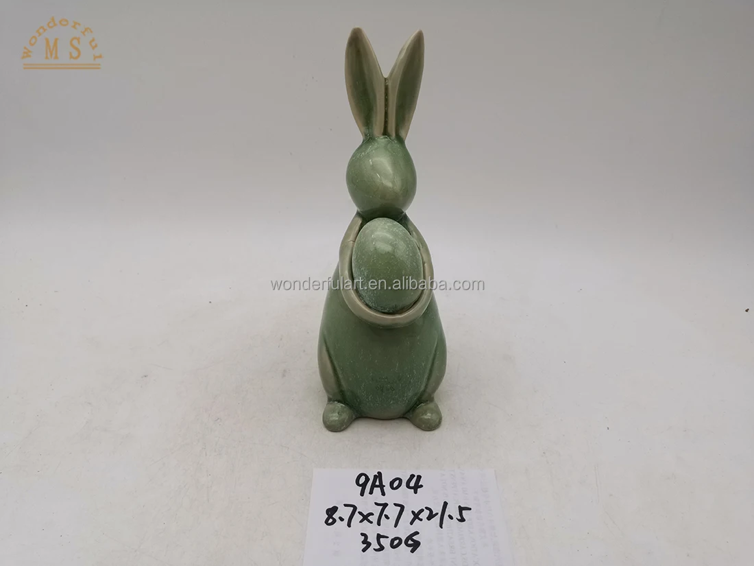 Ceramic Easter ornament happy Easter cute bunny with egg rabbit porcelain animal figurine for desktop decoration centerpiece