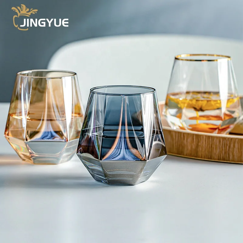 Luxury Colorful Glass Cups, Geometric Whiskey Glass