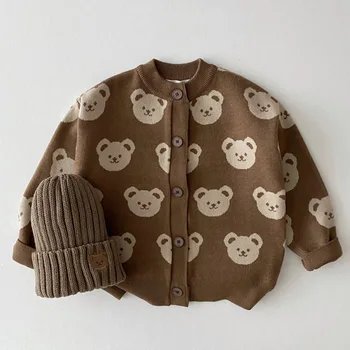 95% cotton Baby knit Cartoon Bear Knitted Toddler Christmas Sweater Children new year's coat