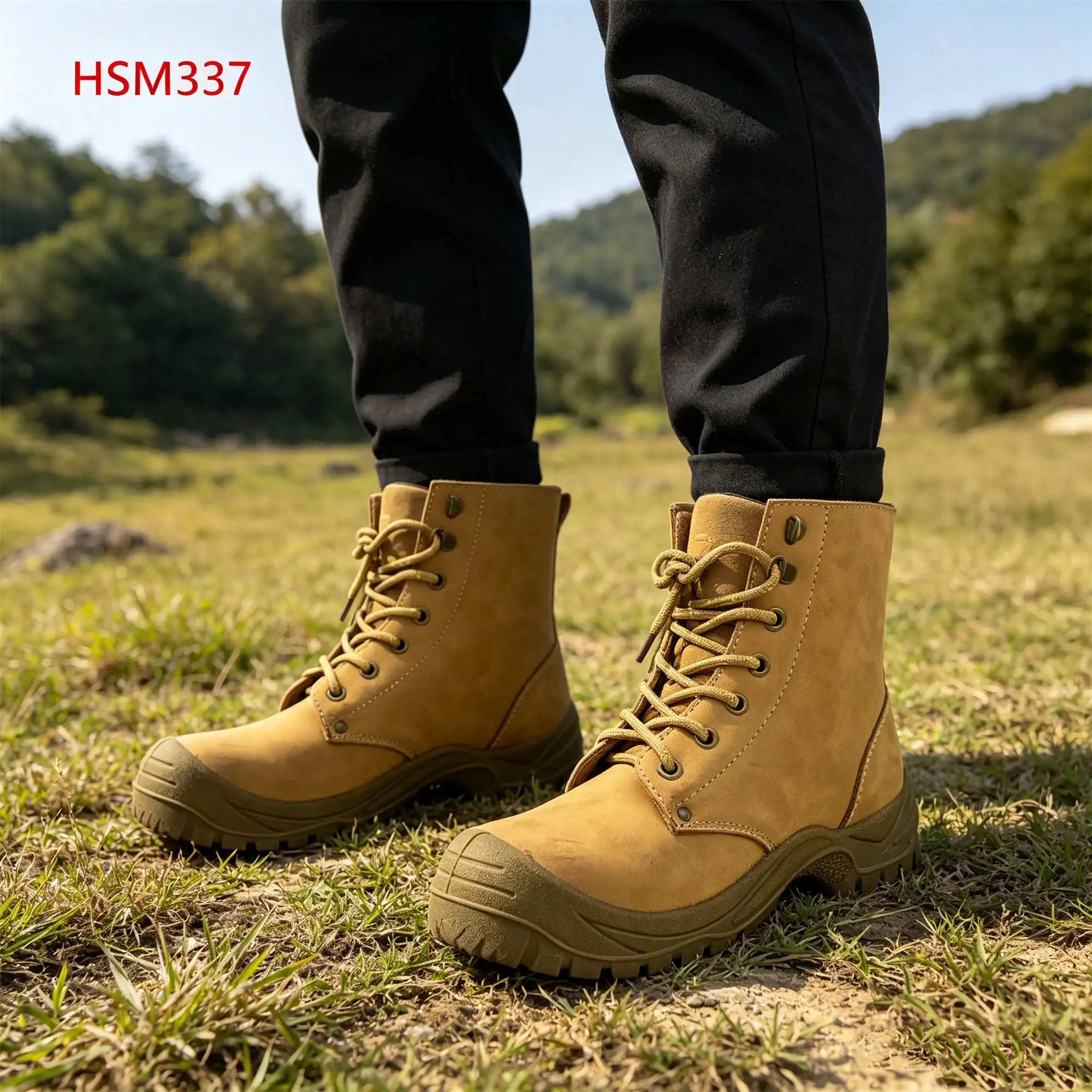 WYC,Hillside Path Full Natural Nubuck Leather Tactical Boots Practical Training Side Zip Design Honey Marching Boots HSM337