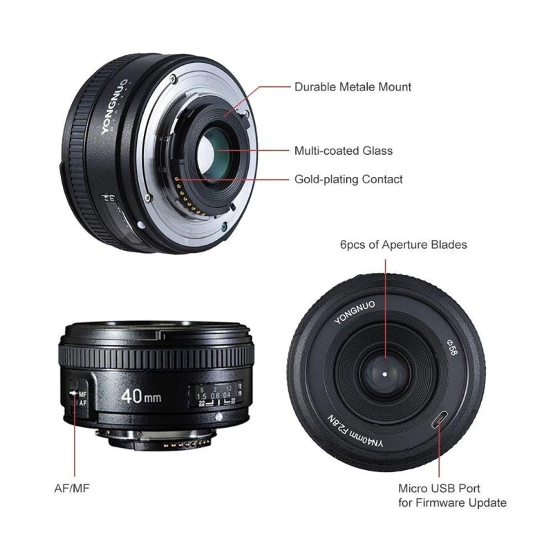 YONGNUO YN40MM F2.8N Lens - Lightweight Standard Prime for Nikon DSLR