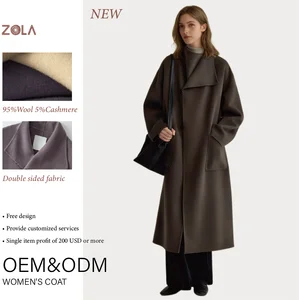 Zola 2026C25 Long 25-year-old Winter Handmade Wool Cashmere Blend Beige Button Closure Keep Warm Casual Loose Silhouette Coat