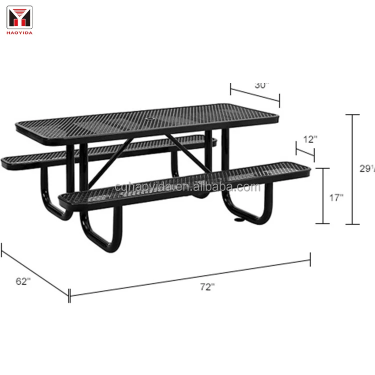 Outdoor Park Patio Furniture Metal Dining Picnic Table Bench Thermoplastic Steel Restaurant