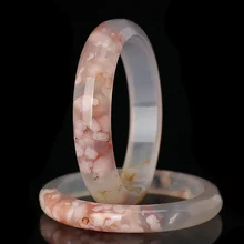 Natural Flower Agate Sakura Bangles Hand Carved Cherry Blossoms Flower Agate Bangle for Seeking Peace of Mind and Inner Healing