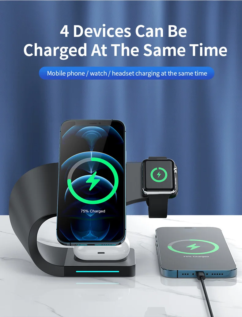 Multifunctional Portable Fast Wireless Charger Station Qi Dual 4 In 1 ...