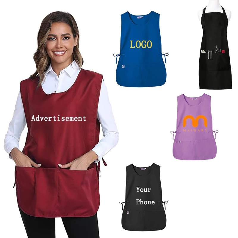 Custom Advertisement  LOGO Cleaning Smock Cooking Waist Polyester Black Unisex Women Vest Plus Size Double Sided Cobbler Apron