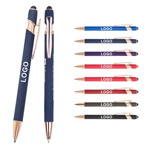 Promotional Custom 2 in 1 Metal Aluminum Screen Ballpoint Rose Gold Pen with Custom Logo Engraved Stylus