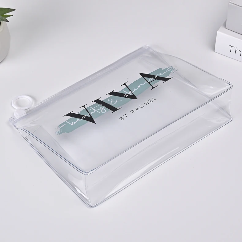 Low MOQ PVC Biodegradable Transparent Cosmetic Makeup Bag for Kids Ladies for Shopping Travel Bathroom Promotional Travel Bag