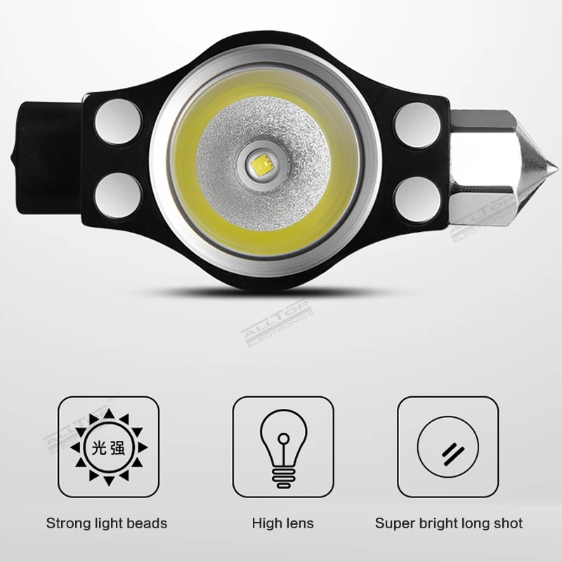 Алюминиевый Перезаряжаемый Фонарик ALLTOP 8 Вт на солнечной батарее со стеклянным молотком, резак для ремня безопасности