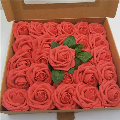 High Quality 25Pcs Artificial PE Foam 8cm Flower Rose Heads With Branch Mother's Valentine's Day Wedding Decoration