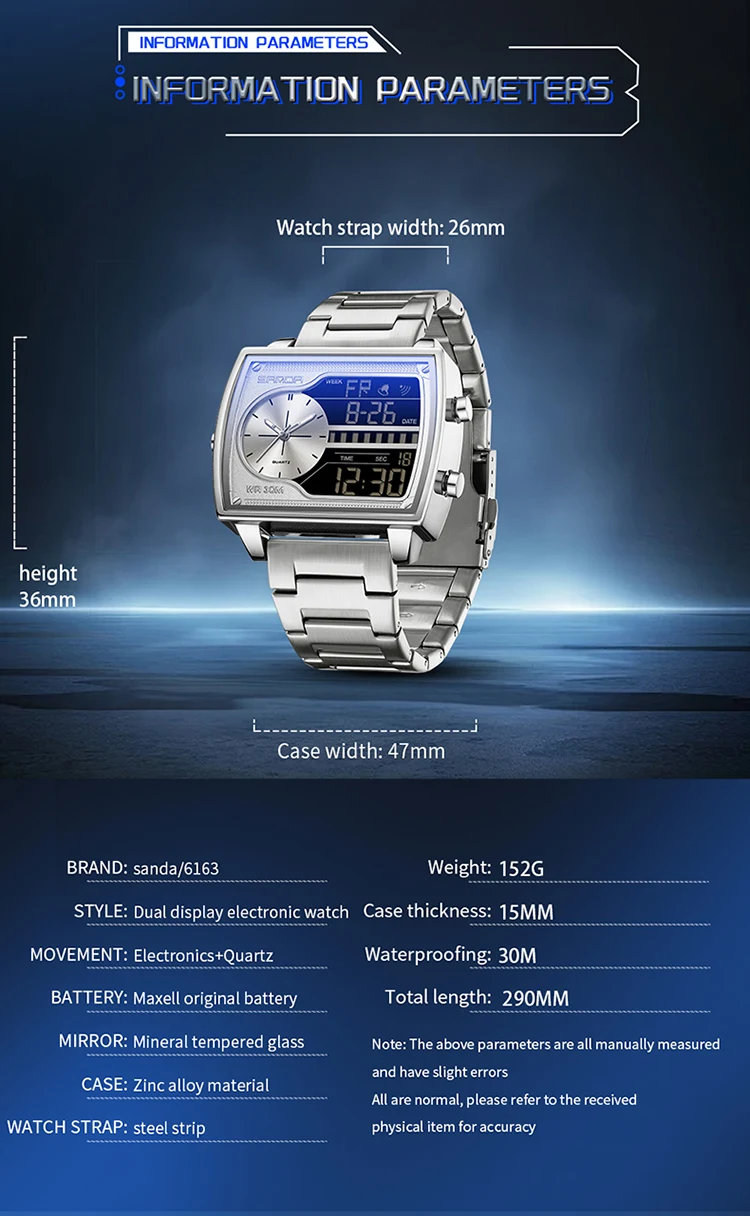 SANDA 6163 Dual Display Men's Watch - Durable & Stylish