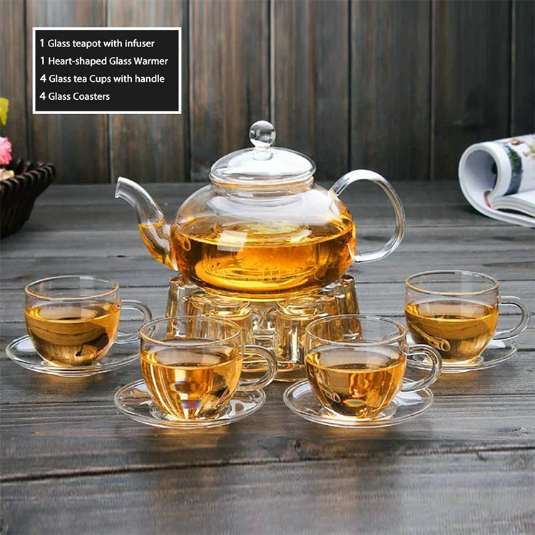 Wholesale Borosilicate Kettle Clear Glass Tea Cup Set Blooming Tea ...