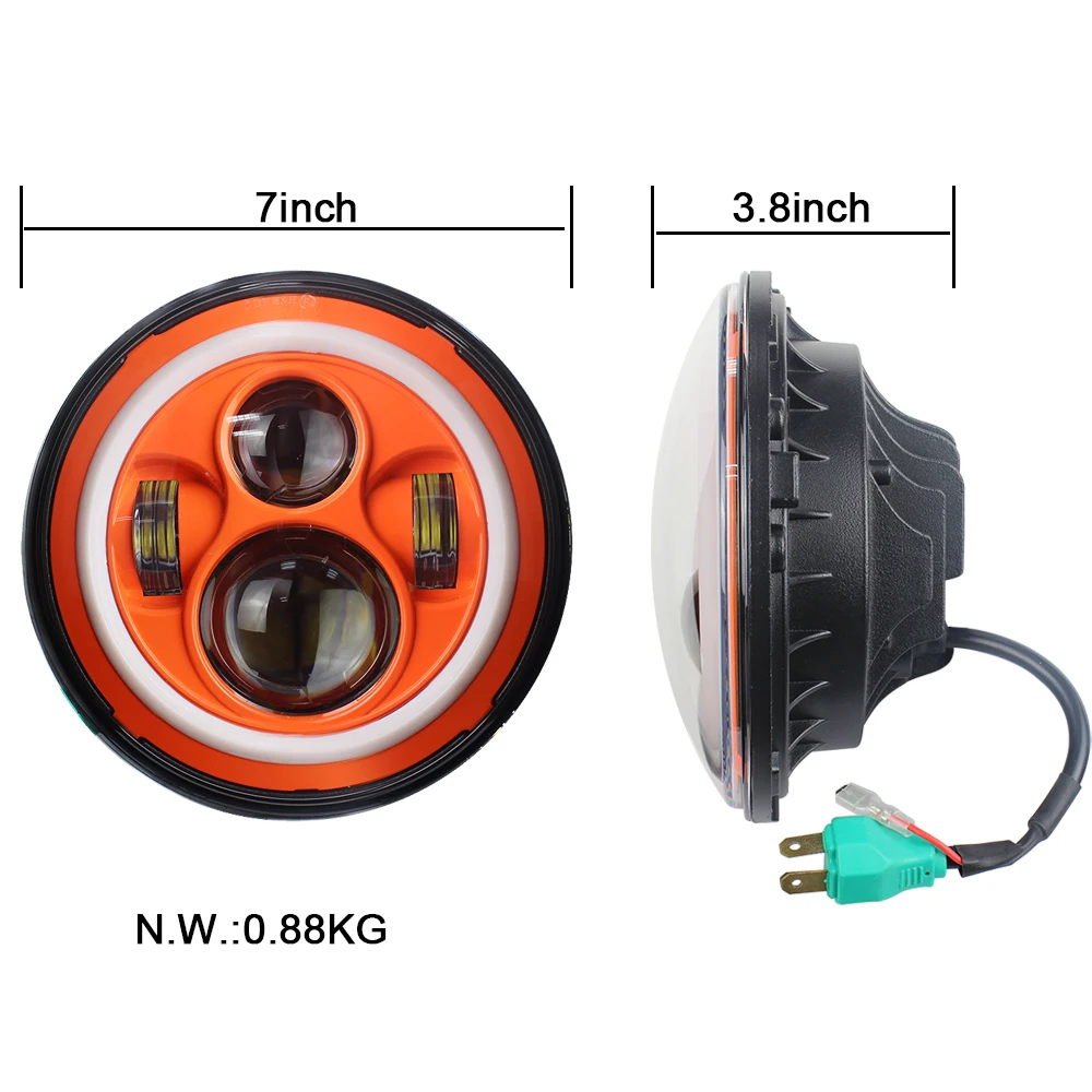 7 INCH ORANGE HALO LED PROJECTOR HEADLIGHT+ 4.5 INCH FOR LIGHT + MOUNTING BRACKET FOR MOTORCYCLE SET