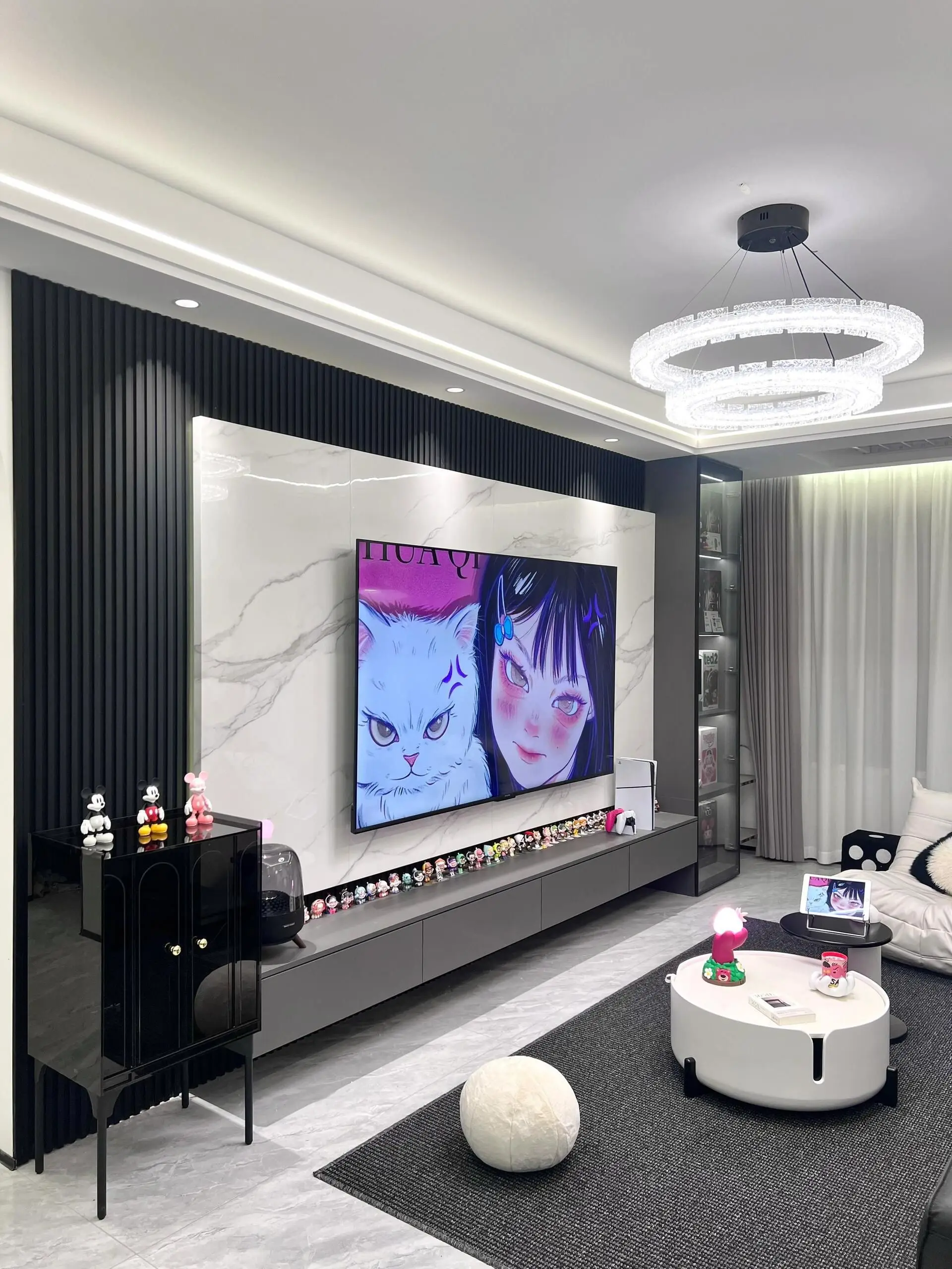 Modern Design Whole Wall Mounted TV Unit Stands Living Room Furniture Black TV Cabinets