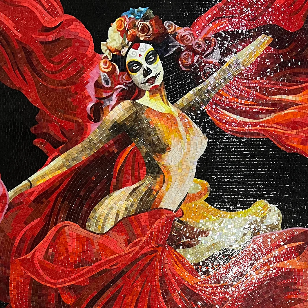 Dancer Mask Girl Painting Glass Mosaic Mural Tile Art