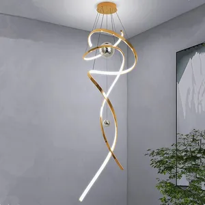 Modern Simple Stainless Steel Chandelier for Villa Exhibition Hall Stair Lighting Elegant Pendant Lights