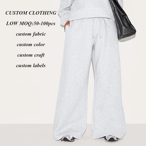 Clothing Factory Wholesale Solid Color Blank Cotton Sweatpants Custom Loose Fit Women Oversized Wide Leg Baggy Sweatpants