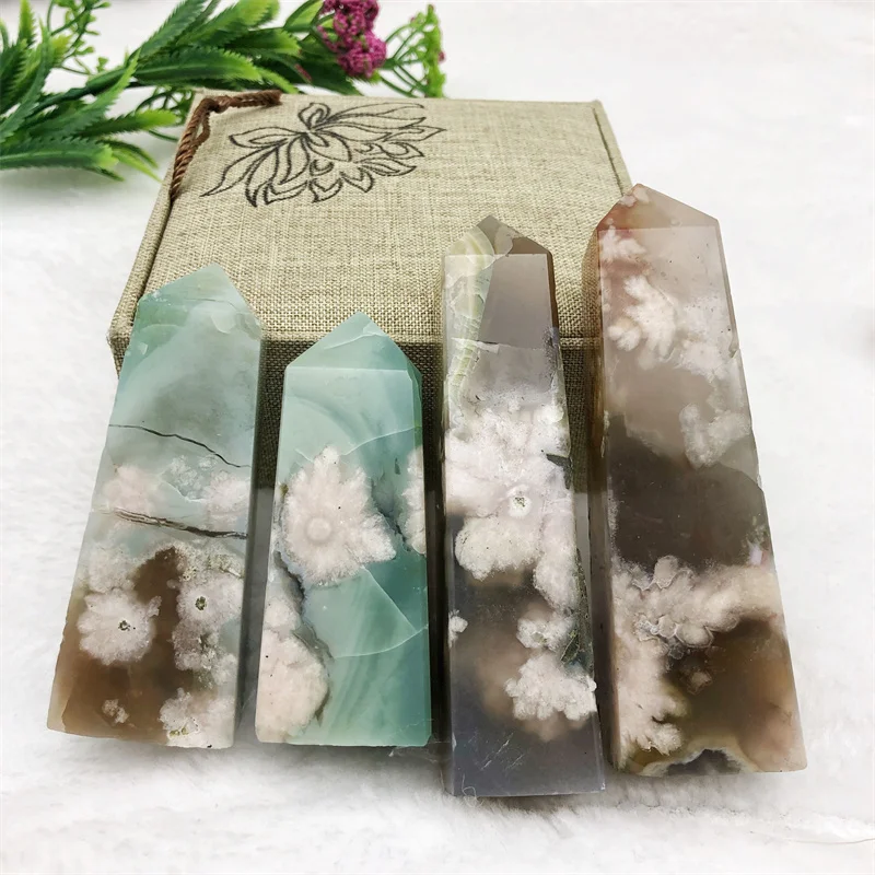天然緑花瑪瑙タワー天然緑桜瑪瑙ポイント珍しい桜瑪瑙タワー