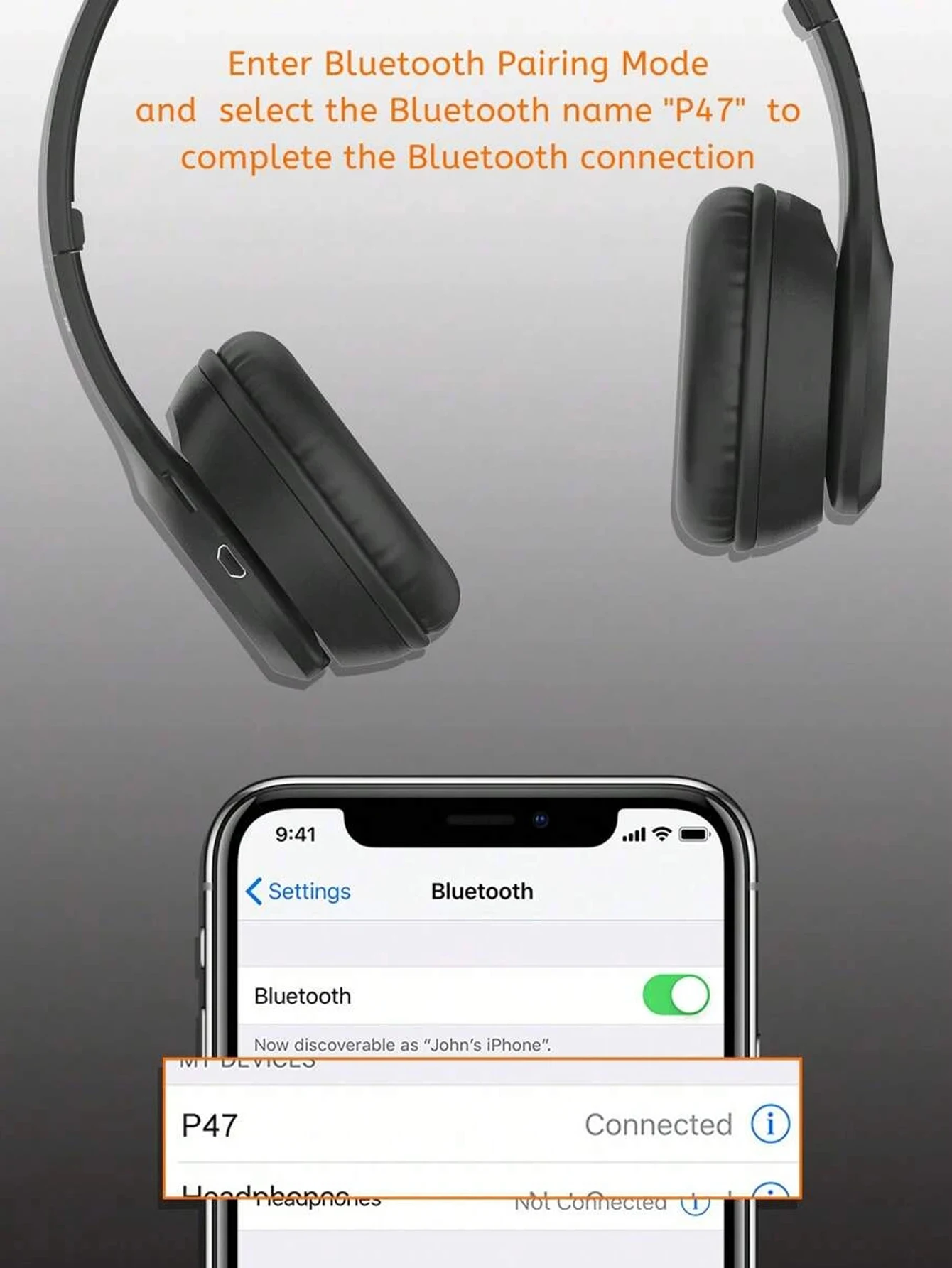P47 Wireless Bluetooth Headphone With Microphone Foldable Headsets Bass HiFi Sound Music Stereo Earphone For Smartphones TV Game