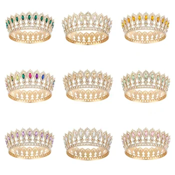 Luxury Zinc Alloy Gold Plated Waterdrop Crown  Rhinestone Women Bridal Princess Tiara Crown Hair Accessory for Weddings Parties