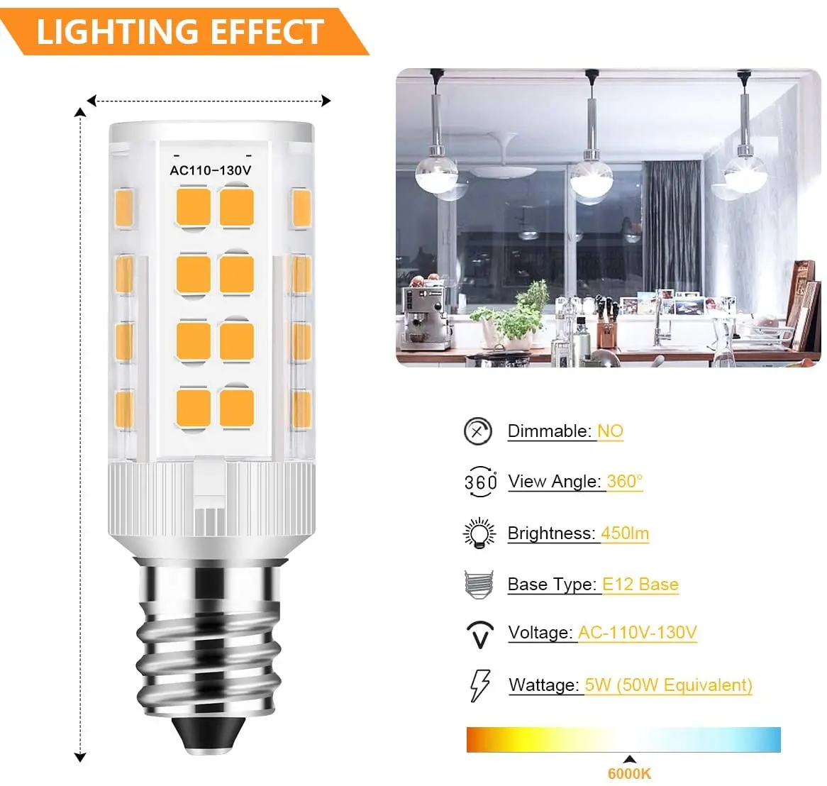 
Горячая Распродажа, эквивалентная осветительная лампа Candelabra 50 Вт, дневной свет, белые светодиодные лампы E12, светодиодная лампа E12, свечеобразная лампа 