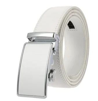 Factory Customize Quality Auto Lock Men Elegant Adjustable Ratchet Dress White Real Leather Belt