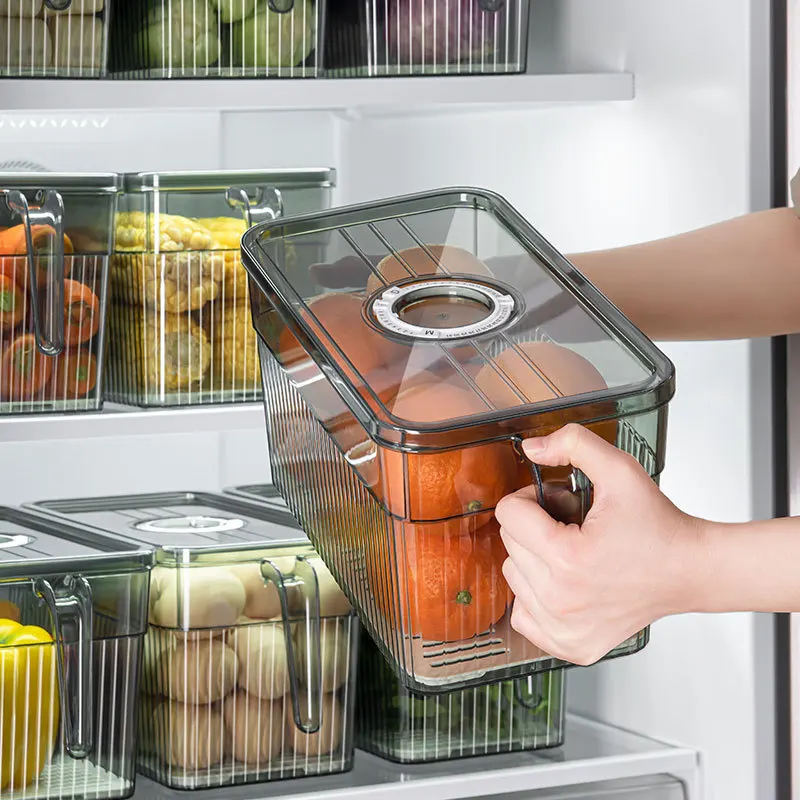 Kitchen Organizer Clear Refrigerator Storage Box Food Grade Crisper Freezer Handle Special Vegetables Storage Box