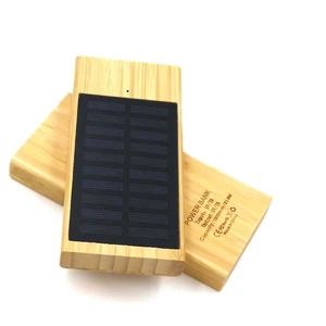 Custom Logo Bamboo Solar Power Bank Fast Charger Charging Pad Dock for Phone