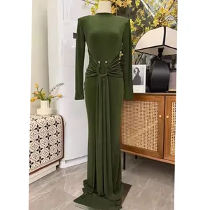 Factory Wholesale New Fashion Bodycon Knitted Dress Autumn Solid Long Sleeve Draped Pleated Slim Elegant Dress Women's Clothing