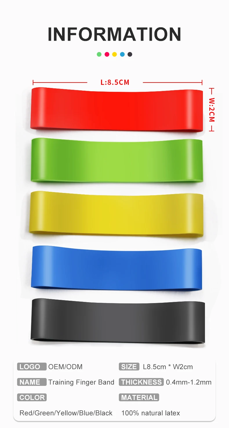 Custom Logo Exercise Fitness Natural Latex Set of 5 Mini Strength Exercise Resistance Fingers Bands