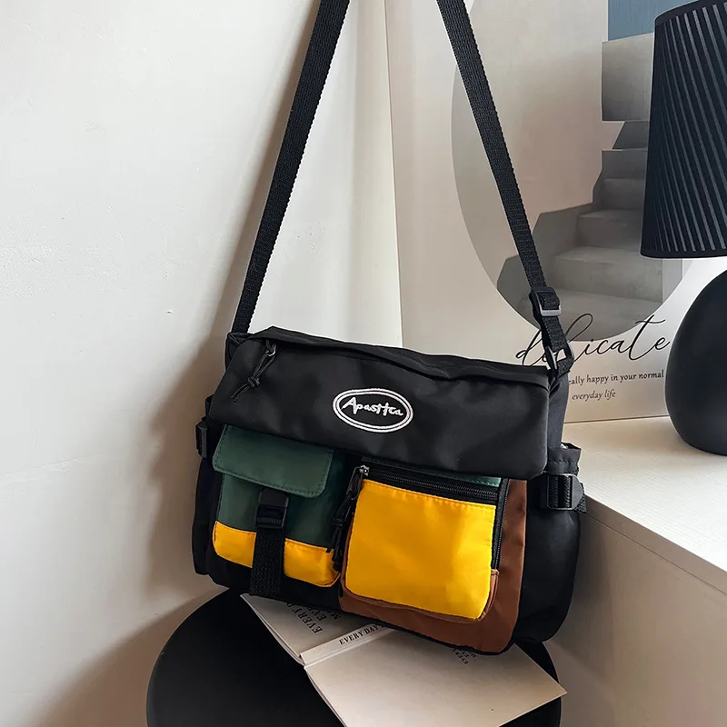New Trendy Brand Colorful Contrast Crossbody Bag for Men and Women Casual Sporty Cool Design Multi-Color Shoulder Canvas Bag
